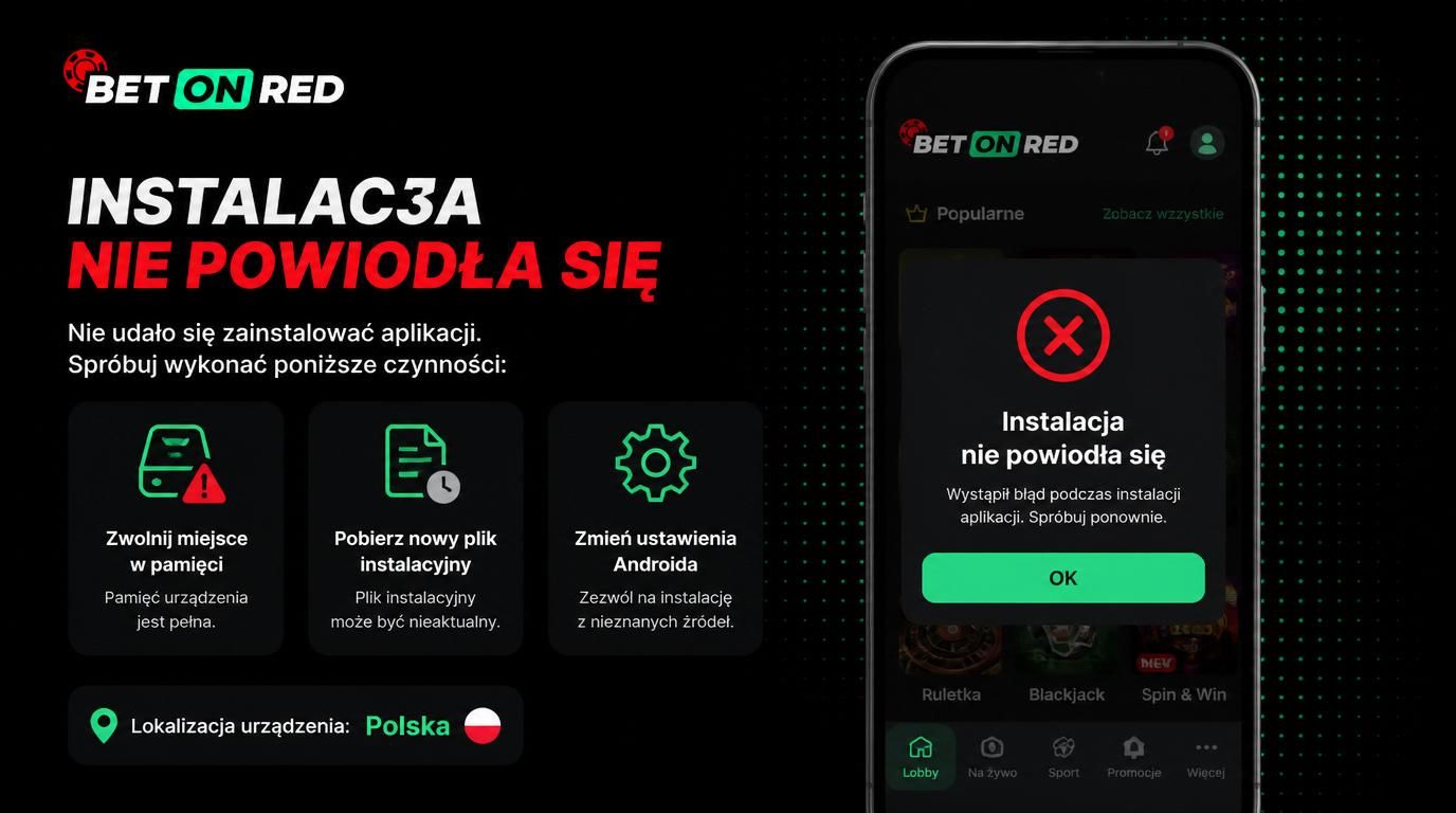 Telefon z komunikatem błędu instalacji aplikacji BetOnRed